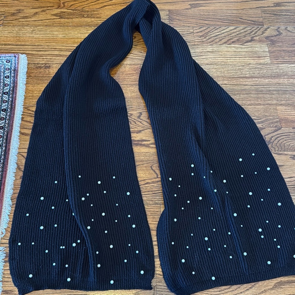 Zara Woman’s Viscose Black Pearl Embellished Scarf Warm Thick